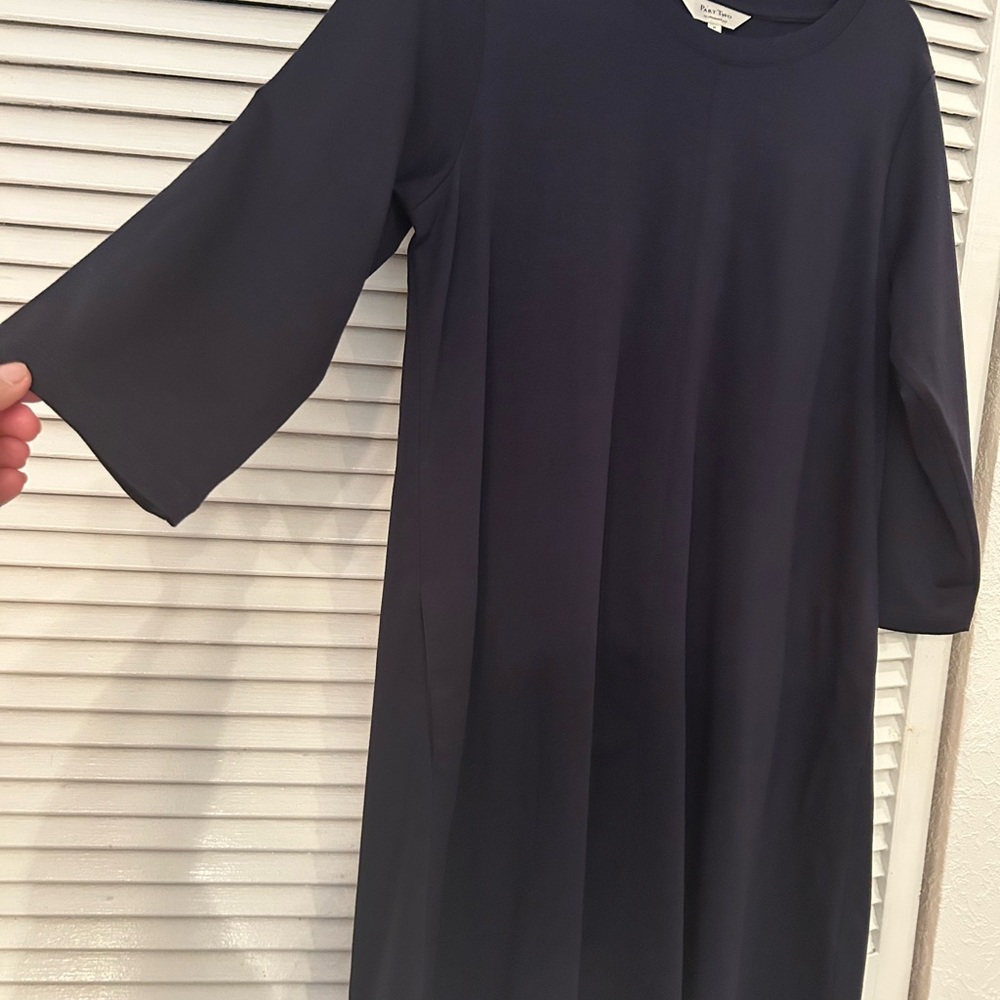 Navy Bell Sleeve Crew Neck Dress